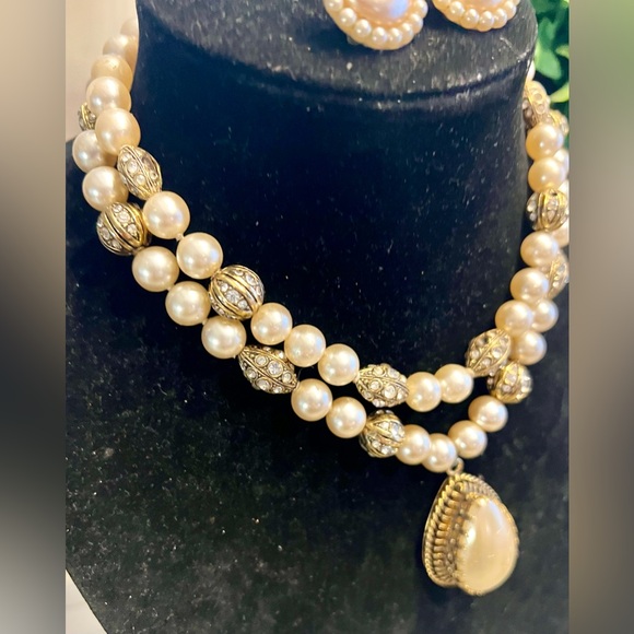 π₯ VINTAGE 3 PIECE SET-GORGEOUS PEARL AND DIAMOND CRYSTAL ELEGANT CLASSICπ₯ - Picture 6 of 12